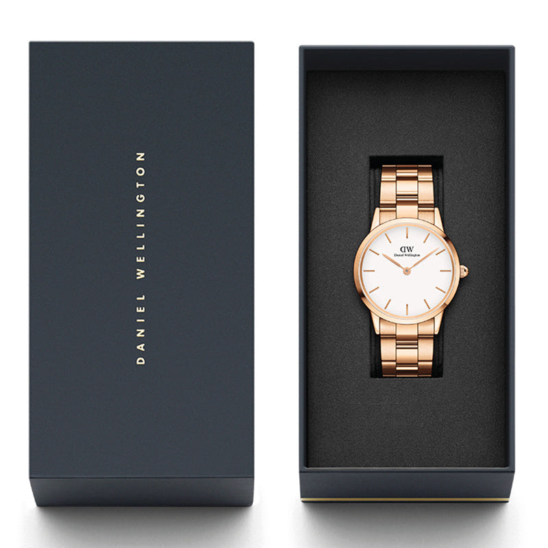 Daniel Wellington Iconic Link White Dial Rose Gold Steel Strap Watch for Women - DW00100213