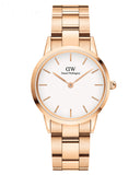 Daniel Wellington Iconic Link White Dial Rose Gold Steel Strap Watch For Women - DW00100211
