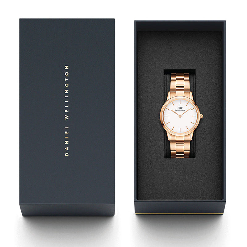Daniel Wellington Iconic Link White Dial Rose Gold Steel Strap Watch For Women - DW00100211