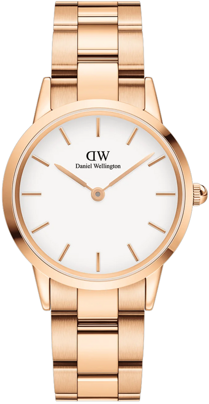 Daniel Wellington Iconic Link White Dial Rose Gold Steel Strap Watch For Women - DW00100211