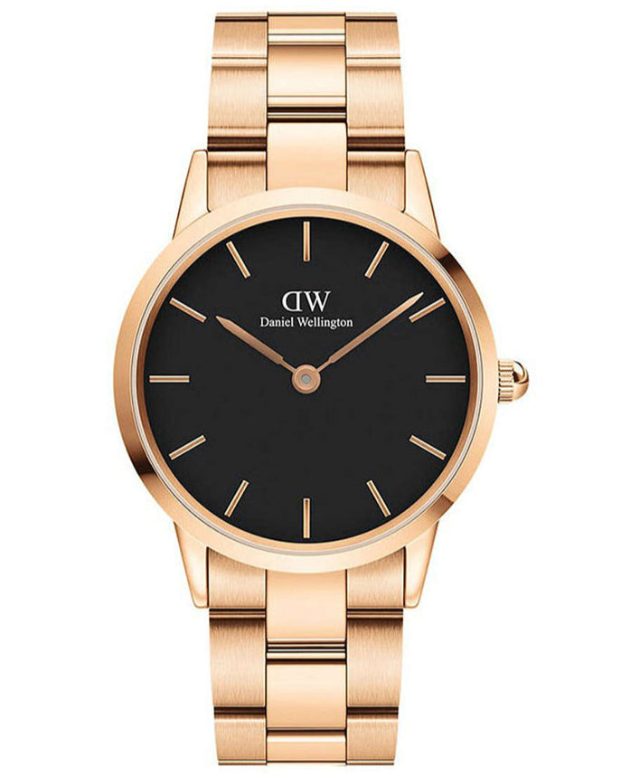 Daniel Wellington Iconic Link Black Dial Rose Gold Steel Strap Watch for Women - DW00100212