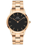 Daniel Wellington Iconic Link Black Dial Rose Gold Steel Strap Watch for Women - DW00100212