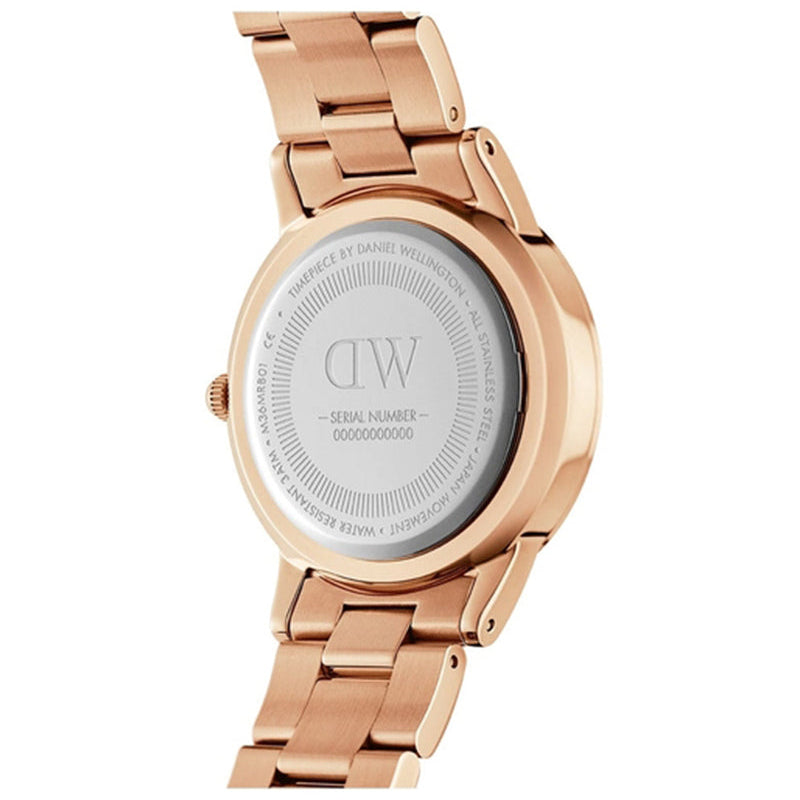 Daniel Wellington Iconic Link Black Dial Rose Gold Steel Strap Watch for Women - DW00100212