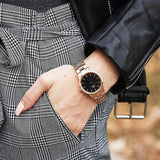 Daniel Wellington Iconic Link Black Dial Rose Gold Steel Strap Watch for Women - DW00100212