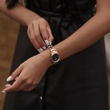 Daniel Wellington Iconic Link Black Dial Rose Gold Steel Strap Watch for Women - DW00100210