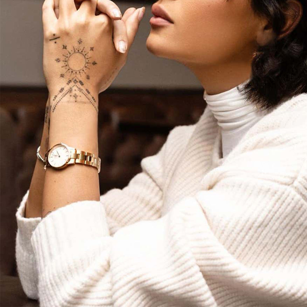 Daniel Wellington Iconic Link White Dial Rose Gold Steel Strap Watch for Women - DW00100213