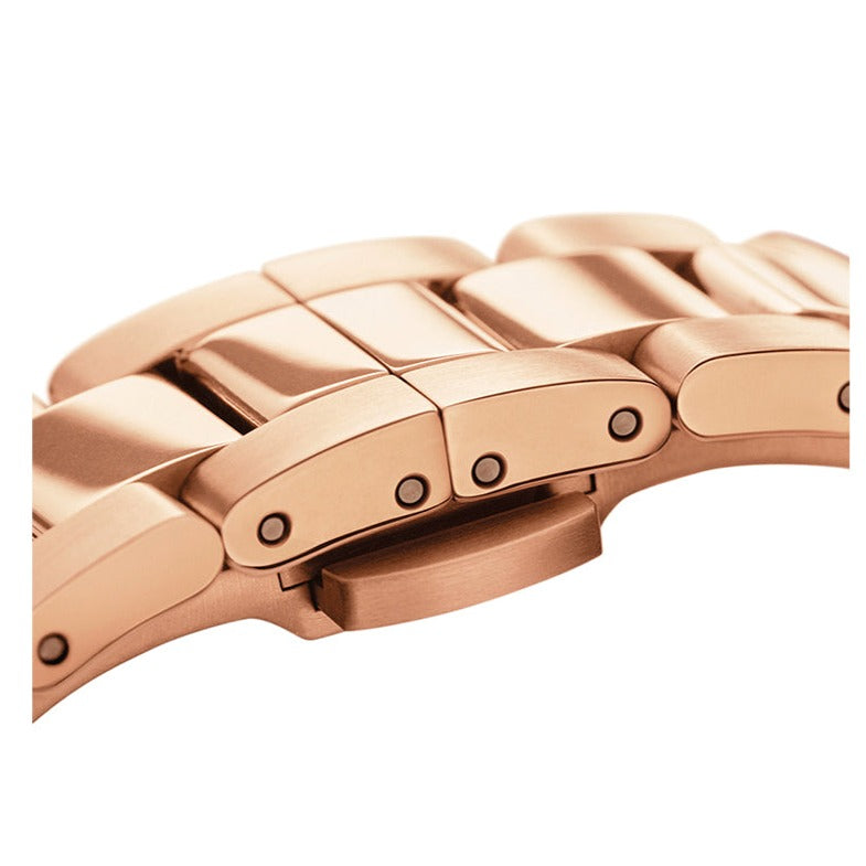 Daniel Wellington Iconic Link Analog Black Dial Rose Gold Steel Strap Watch For Women - DW00100214