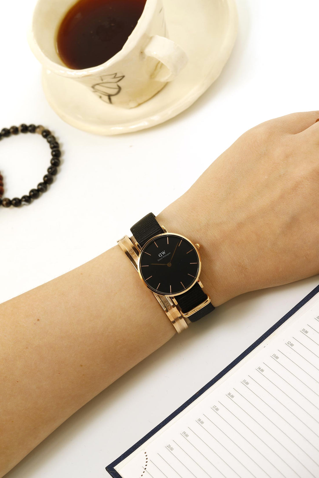 Daniel Wellington Classic Petite Cornwall Black Dial Black NATO Strap Watch For Women - DW00100215