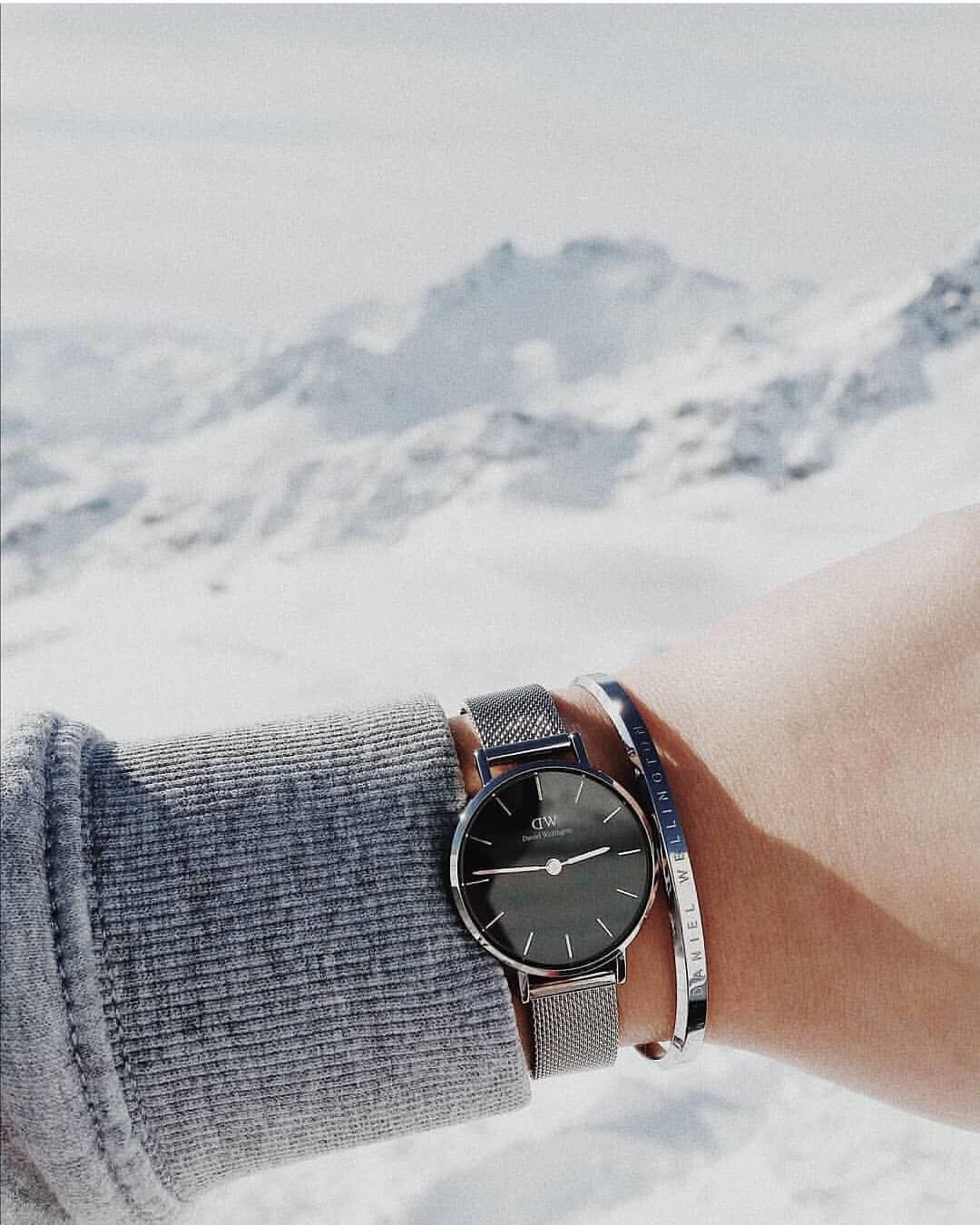 Daniel Wellington Petite Sterling Black Dial Silver Mesh Bracelet Watch For Women - DW00100218