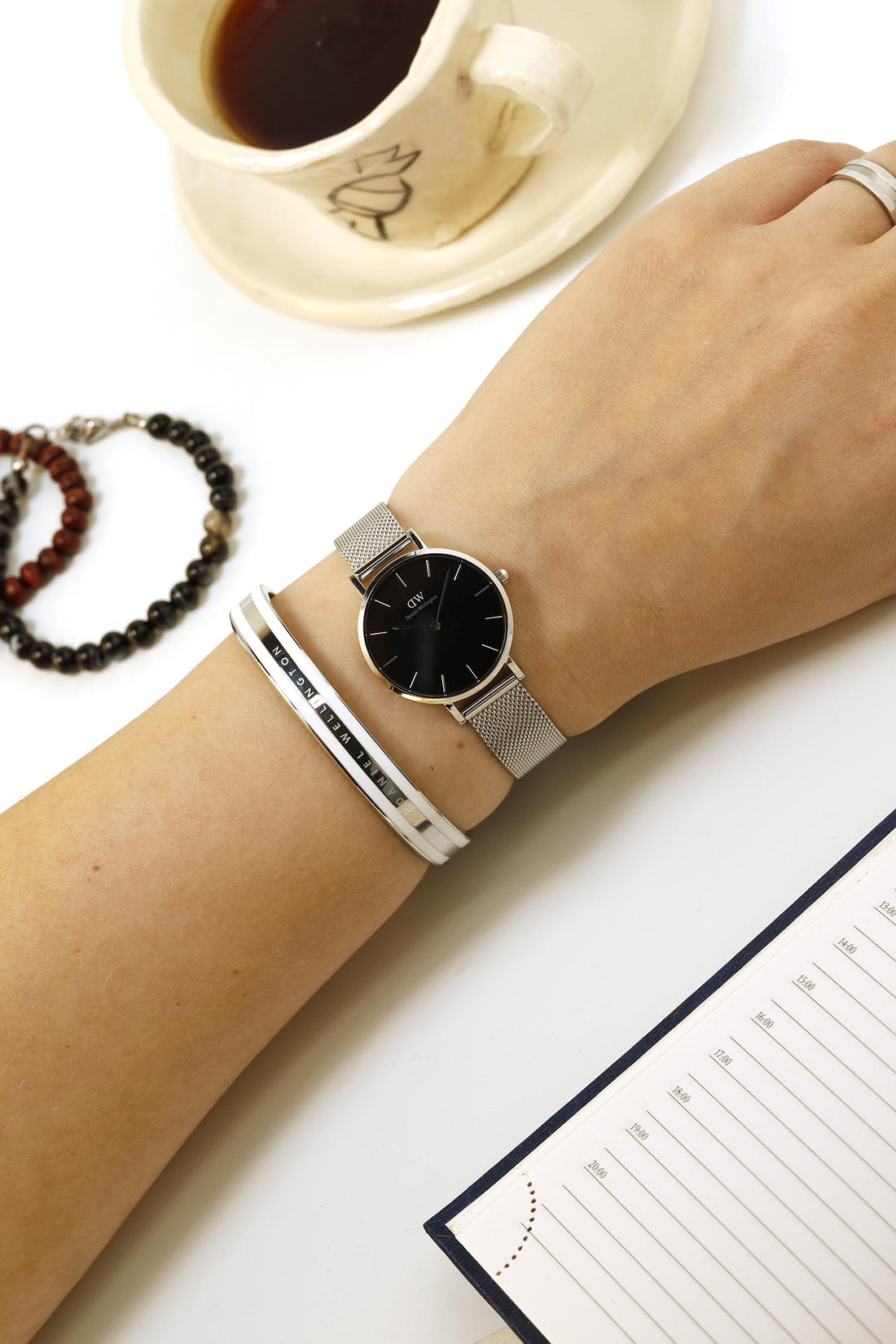 Daniel Wellington Petite Sterling Black Dial Silver Mesh Bracelet Watch For Women - DW00100218