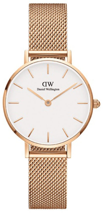 Daniel Wellington Classic Petite White Dial Rose Gold Mesh Bracelet Watch For Women - DW00100219