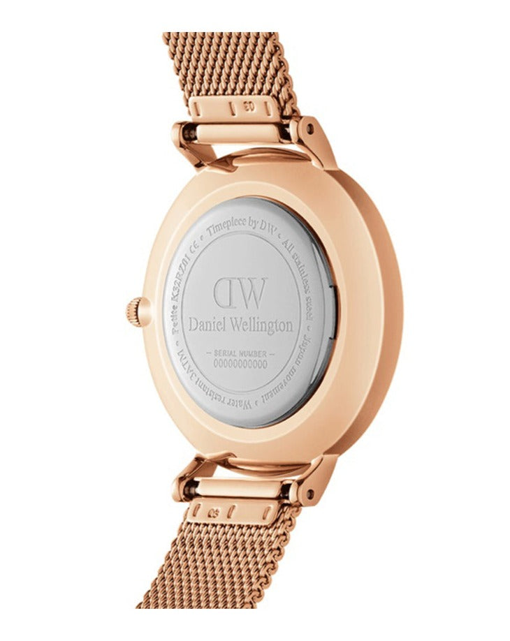Daniel Wellington Classic Petite Melrose Black Dial Rose Gold Mesh Bracelet Watch For Women - DW00100217