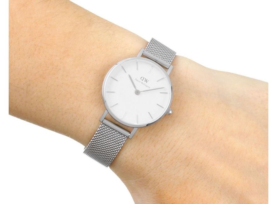 Daniel Wellington Petite Sterling White Dial Silver Mesh Bracelet Watch For Women - DW00100220