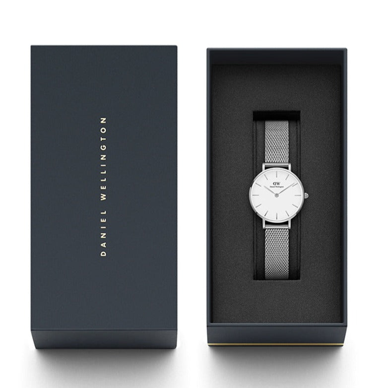 Daniel Wellington Petite Sterling White Dial Silver Mesh Bracelet Watch For Women - DW00100220