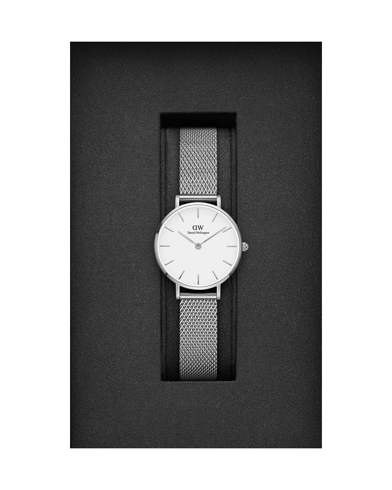 Daniel Wellington Petite Sterling White Dial Silver Mesh Bracelet Watch For Women - DW00100220
