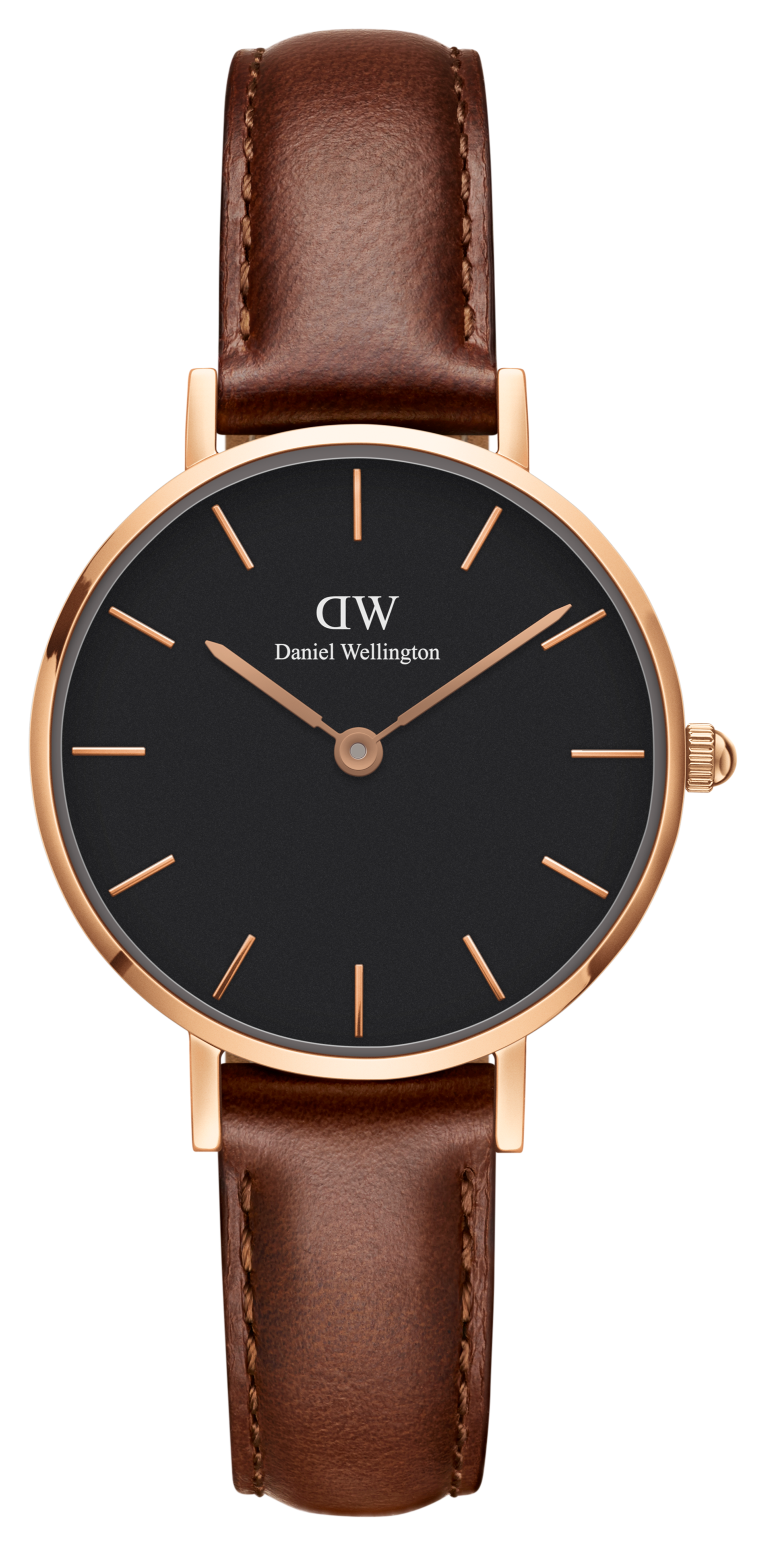 Daniel Wellington Classic Petite St Mawes Black Dial Brown Leather Strap Watch For Women - DW00100225