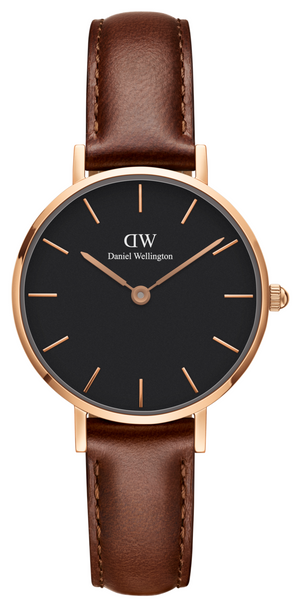 Daniel Wellington Classic Petite St Mawes Black Dial Brown Leather Strap Watch For Women - DW00100225