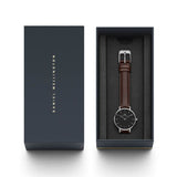 Daniel Wellington Classic Petite Bristol Black Dial Brown Leather Strap Watch For Women - DW00100233