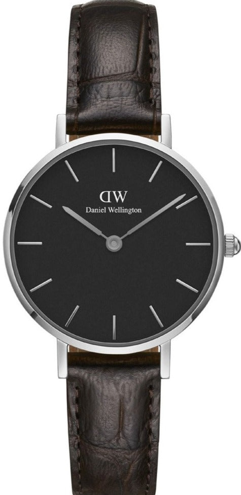 Daniel Wellington Classic Petite York Black Dial Brown Leather Strap Watch For Women - DW00100238