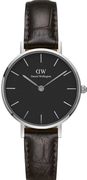 Daniel Wellington Classic Petite York Black Dial Brown Leather Strap Watch For Women - DW00100238