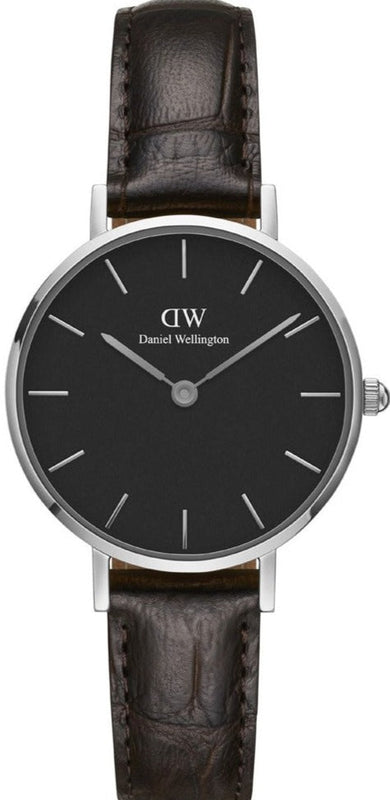 Daniel Wellington Classic Petite York Black Dial Brown Leather Strap Watch For Women - DW00100238