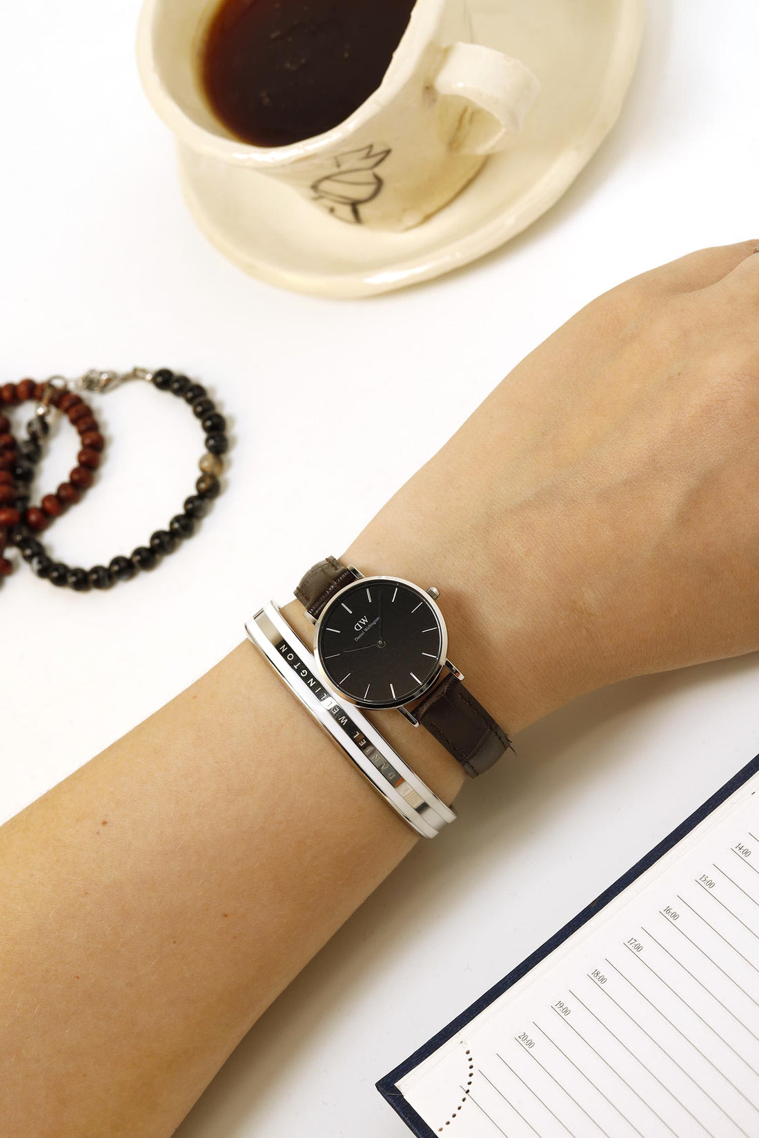 Daniel Wellington Classic Petite York Black Dial Brown Leather Strap Watch For Women - DW00100238