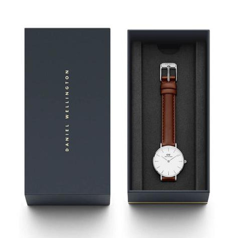 Daniel Wellington Petite White Dial Brown Leather Strap Watch For Women - DW00100243