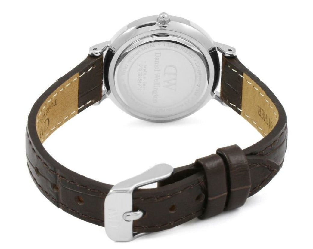 Daniel Wellington Classic Petite York White Dial Brown Leather Strap Watch For Women - DW00100244