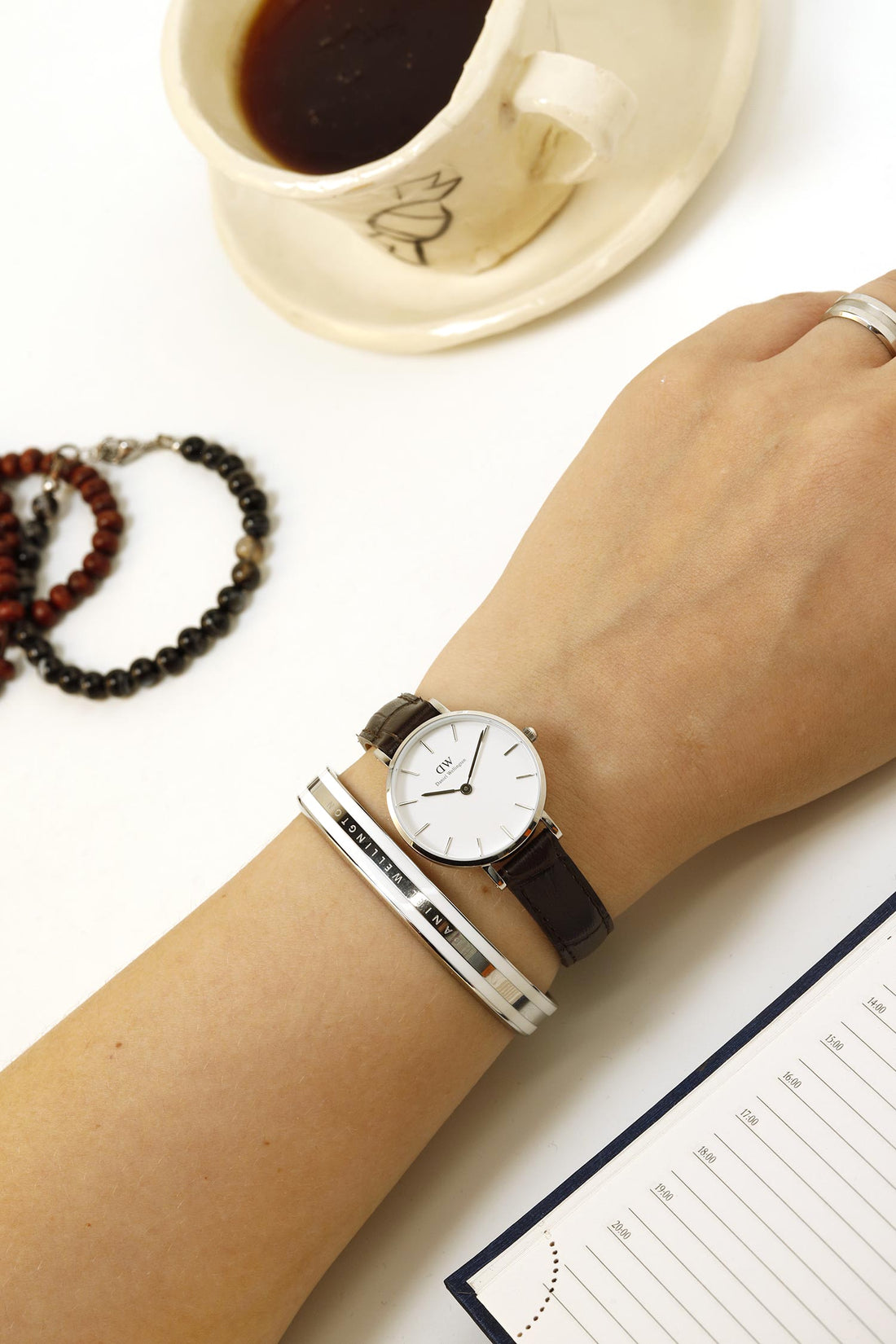 Daniel Wellington Classic Petite York White Dial Brown Leather Strap Watch For Women - DW00100244