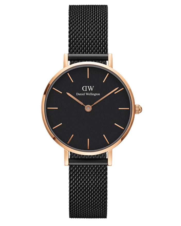 Daniel Wellington Petite Ashfield Black Dial Black Mesh Strap Watch For Women - DW00100245