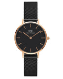 Daniel Wellington Petite Ashfield Black Dial Black Mesh Strap Watch For Women - DW00100245