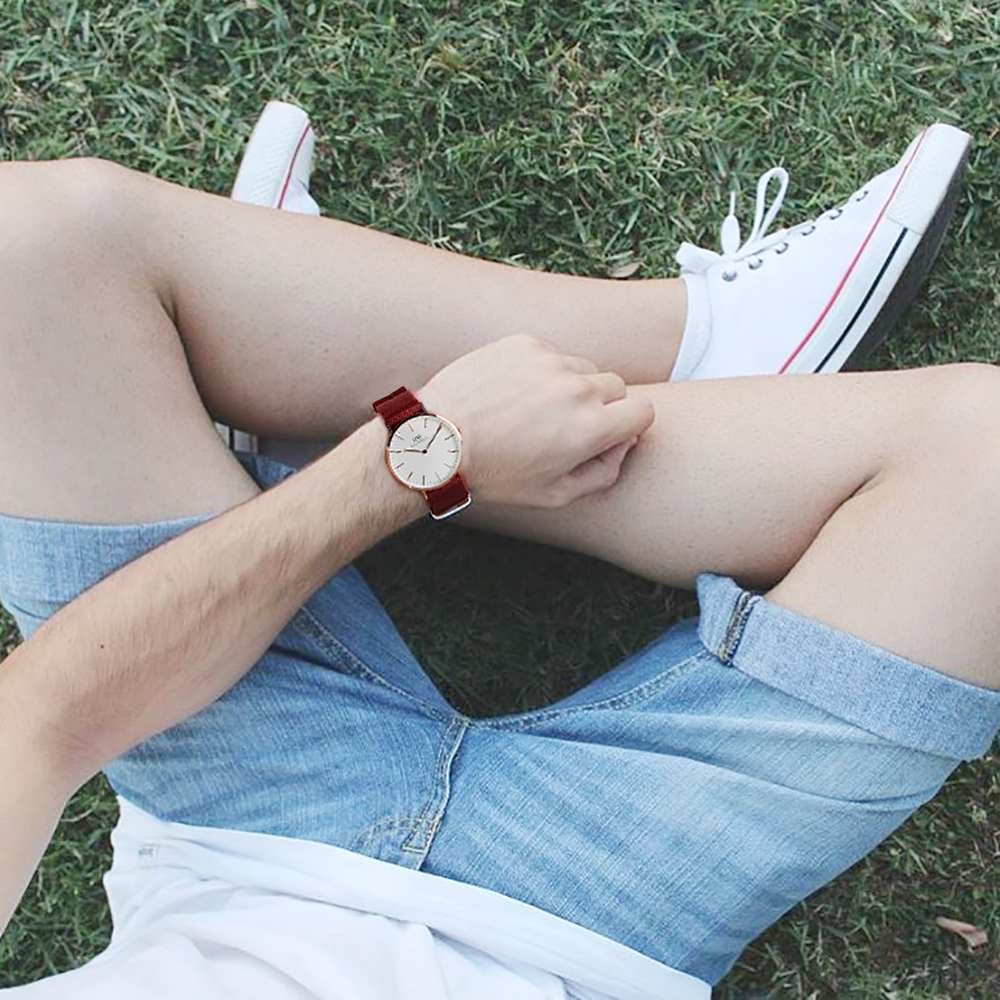 Daniel Wellington Classic Roselyn White Dial Maroon Nylon Strap Watch For Women - DW00100267