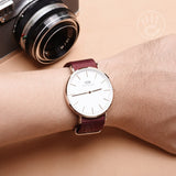 Daniel Wellington Classic Roselyn White Dial Maroon Nylon Strap Watch For Women - DW00100267