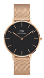 Daniel Wellington Petite Melrose Black Dial Rose Gold Mesh Strap Watch For Women - DW00100303