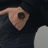 Daniel Wellington Petite Melrose Black Dial Rose Gold Mesh Strap Watch For Women - DW00100303