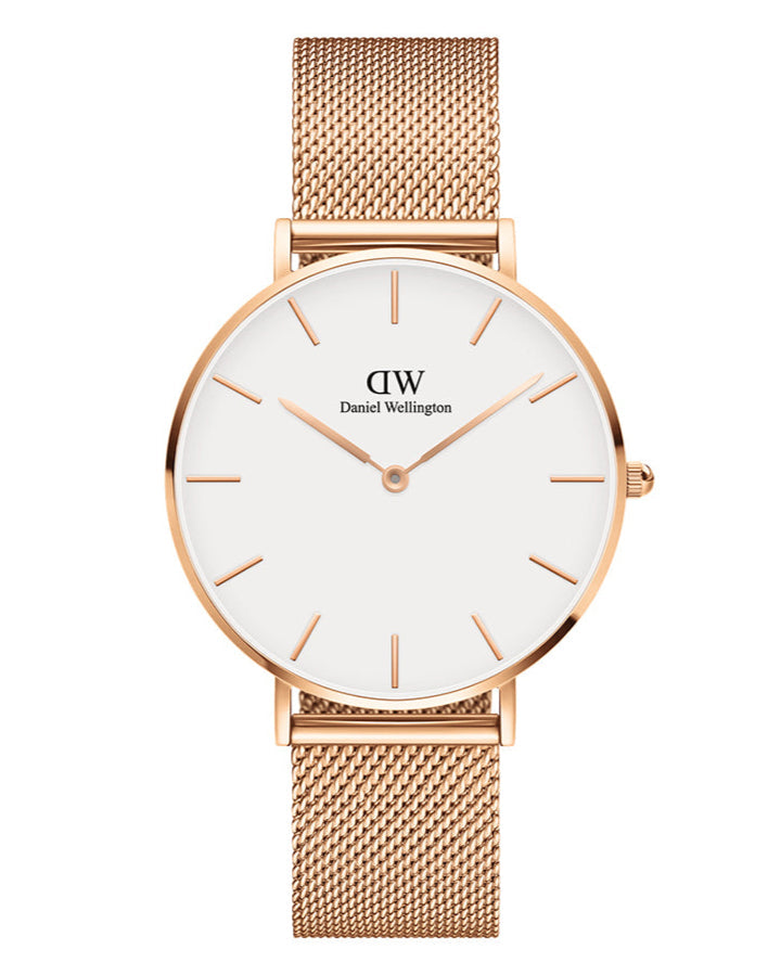Daniel Wellington Petite Melrose White Dial Rose Gold Mesh Strap Watch For Women - DW00100305