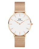 Daniel Wellington Petite Melrose White Dial Rose Gold Mesh Strap Watch For Women - DW00100305