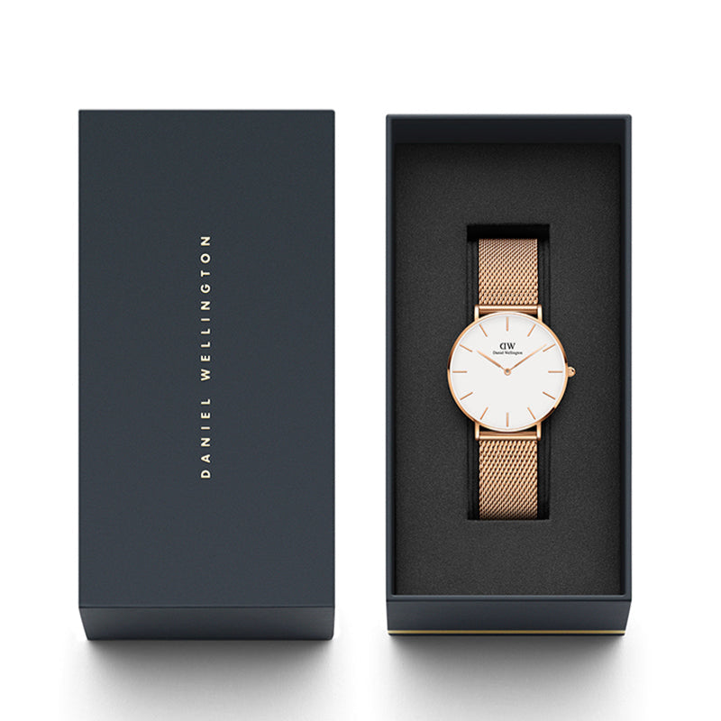 Daniel Wellington Petite Melrose White Dial Rose Gold Mesh Strap Watch For Women - DW00100305