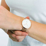 Daniel Wellington Petite Melrose White Dial Rose Gold Mesh Strap Watch For Women - DW00100305