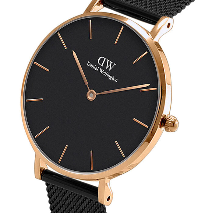 Daniel Wellington Petite Ashfield Black Dial Black Mesh Strap Watch for Women - DW00100307