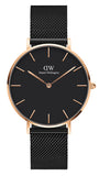 Daniel Wellington Petite Ashfield Black Dial Black Mesh Strap Watch for Women - DW00100307