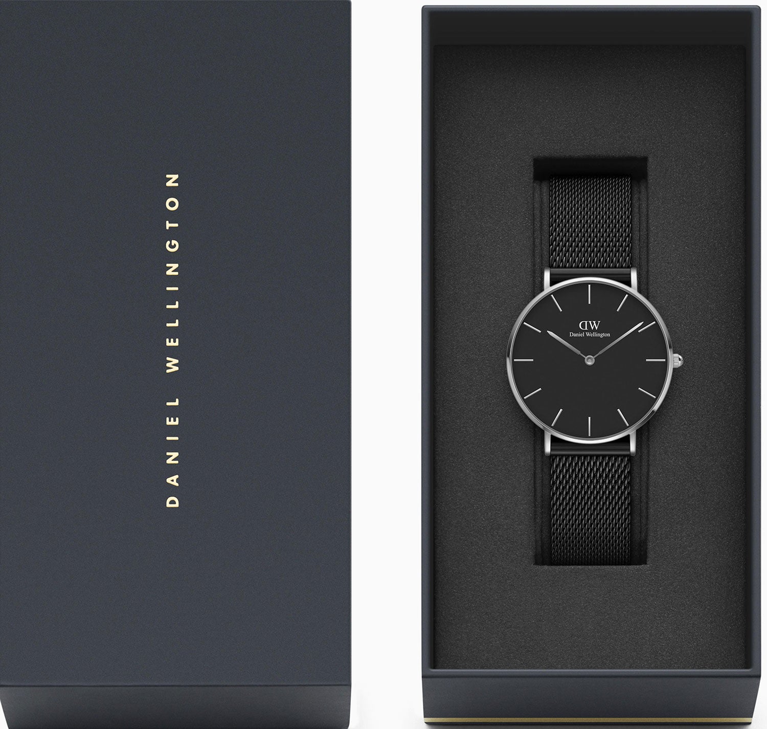 Daniel Wellington Petite Ashfield Black Dial Black Mesh Strap Watch For Women - DW00100308