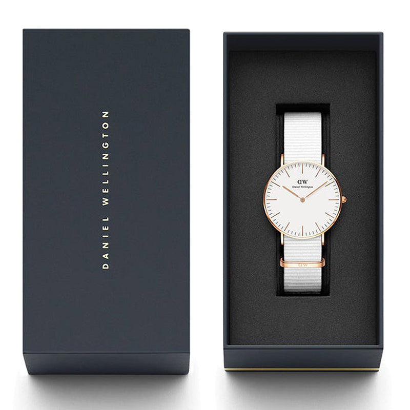 Daniel Wellington Classic Dover White Dial White Nylon Strap Watch For Women - DW00100309