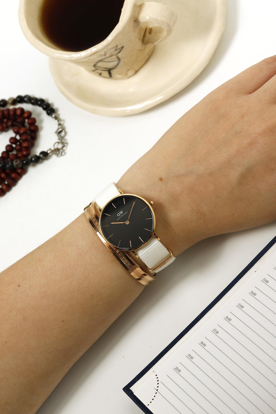 Daniel Wellington Classic Petite Dover Black Dial White NATO Strap Watch For Women - DW00100312