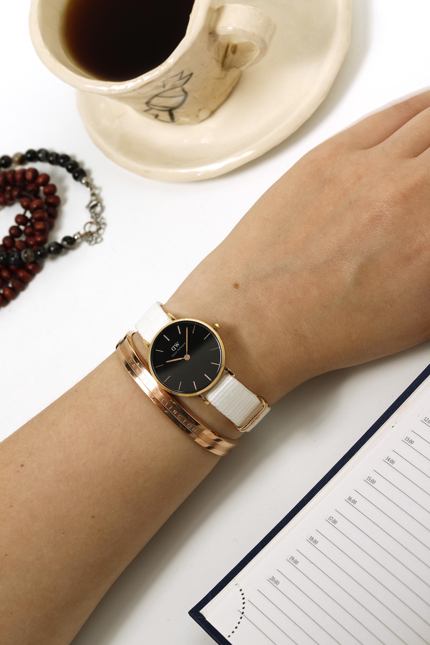 Daniel Wellington Classic Petite Dover Black Dial White NATO Strap Watch For Women - DW00100314