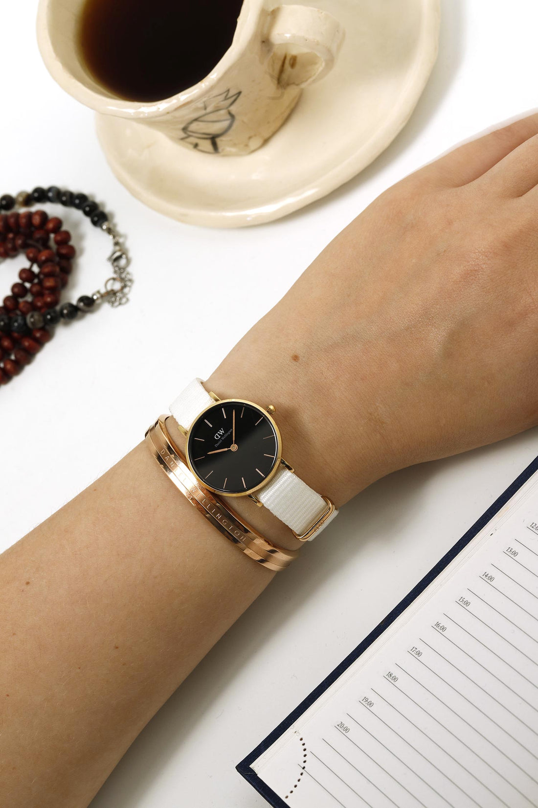 Daniel Wellington Classic Petite Dover Black Dial White NATO Strap Watch For Women - DW00100314