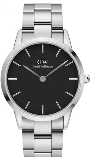 Daniel Wellington Iconic Link Black Dial Silver Steel Strap Watch For Women - DW00100342