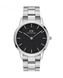Daniel Wellington Iconic Link Black Dial Silver Steel Strap Watch For Women - DW00100342