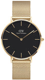 Daniel Wellington Petite Evergold Black Dial Gold Mesh Strap Watch For Women - DW00100345