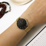 Daniel Wellington Petite Evergold Black Dial Gold Mesh Strap Watch For Women - DW00100345